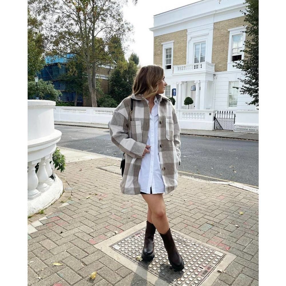 Oversized Shirt Plaid Jacket Shacket Neutrals New - Picture 10 of 16